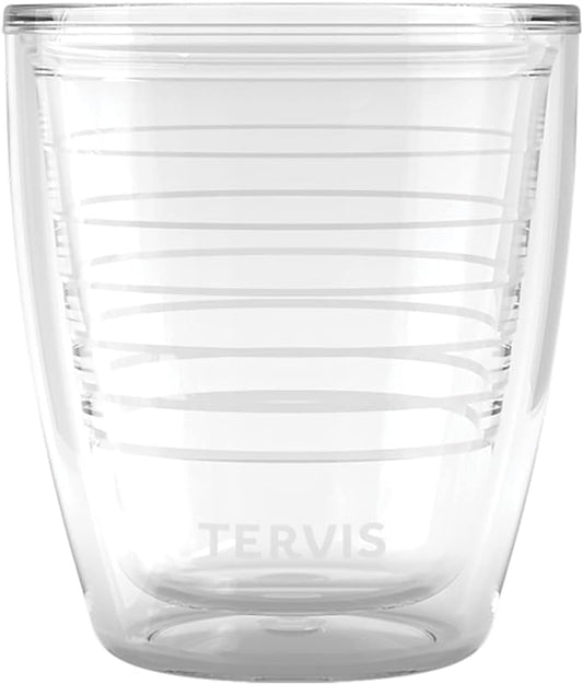 Tervis Clear & Colorful Tabletop 12oz Made in USA Double Walled Insulated Tumbler Travel Cup Keeps Drinks Cold & Hot, 12oz, Clear