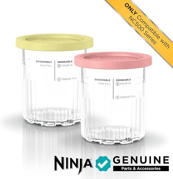 Ninja Creami Deluxe Pints, Compatible with NC500 Series Creami Deluxe Ice Cream Makers, BPA-Free & Dishwasher Safe, Color Lids, 1 Pint Each, Clear/Coral/Yellow, XSKPNTLD2 2/pack (Pack of 4)