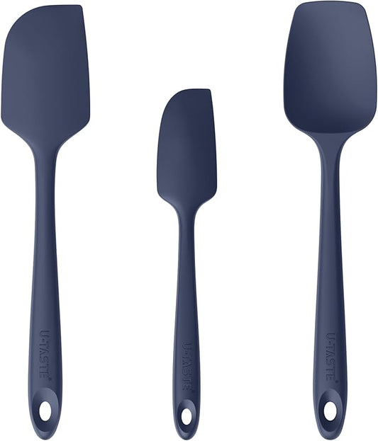 U-Taste Silicone Baking Spatula Set: 480ºF High Heat Resistant, Food Grade Flexible Rubber Kitchen Cooking Mixing Scraper, Food Grade Seamless Utensil for Nonstick Cookware Set of 3 (Midnight Blue)