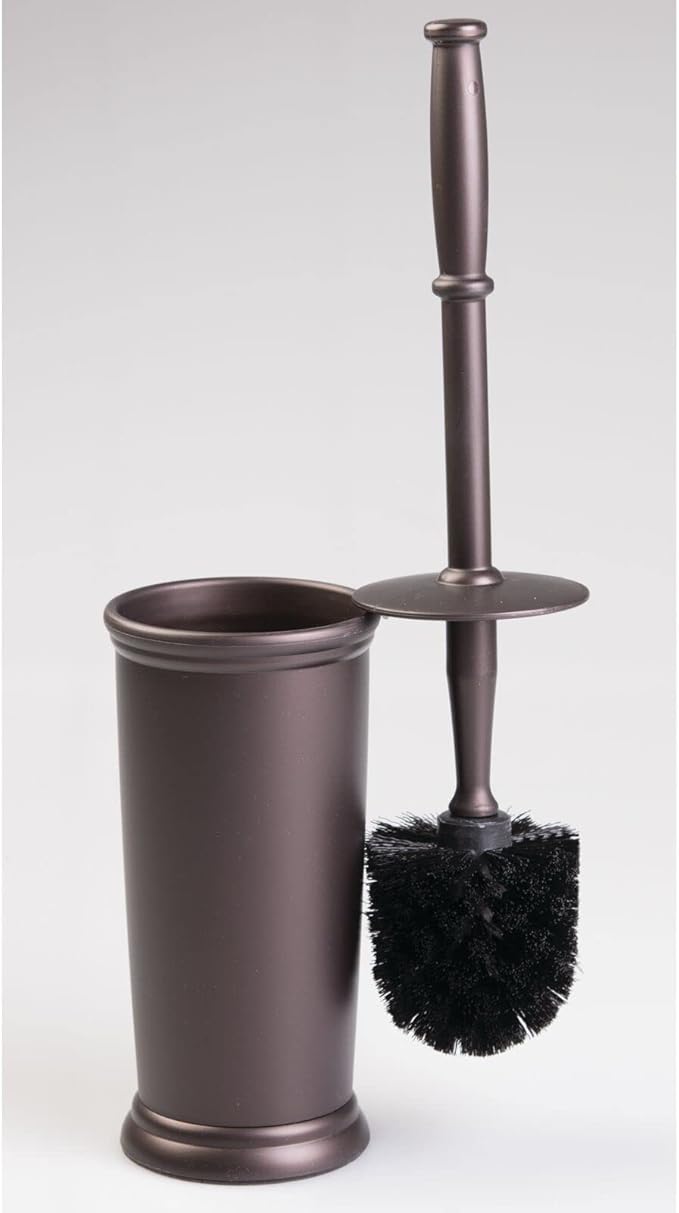 mDesign Toilet Bowl Brush and Holder - Covered Bathroom Brush - Standing Scrubber in Modern Holder - Space Saving, Deep Cleaning - 2 Pack - Hyde Collection, Bronze
