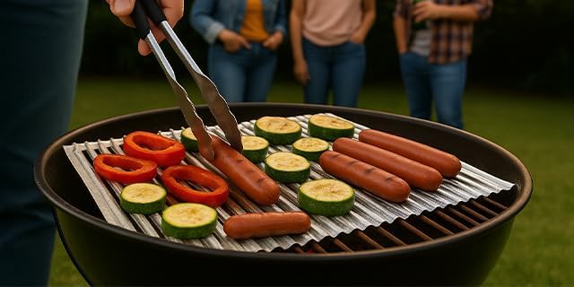 Foilman Heavy-Duty Disposable Aluminum Grill Liners, 12 x 20 Inch Nonstick Cooking Sheets for BBQ, Protects Grates from Grease, Even Heat Distribution, Easy Cleanup for Outdoor Grilling - Pack of 12