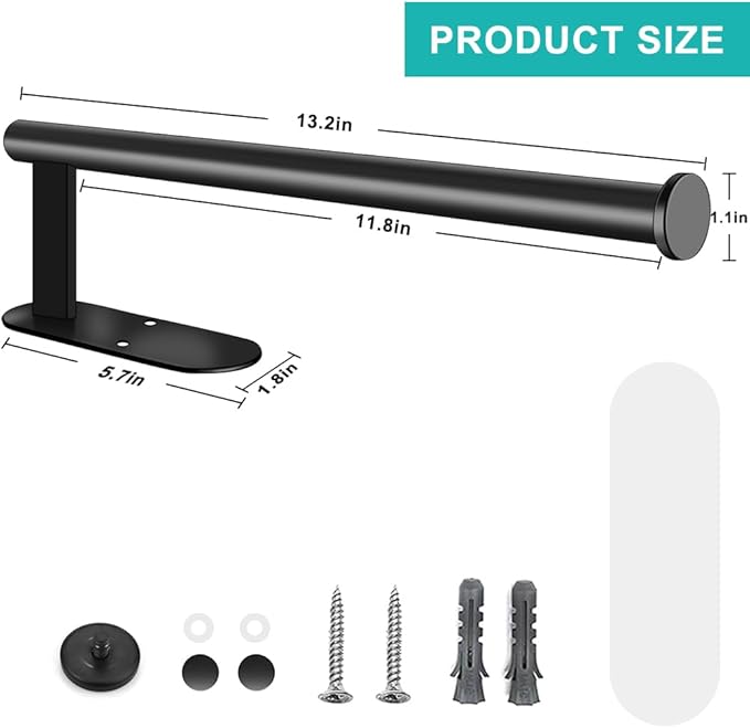 MGahyi Paper Towel Holder Wall Mount, Self Adhesive Or Drilling Under Cabinet Kitchen, 13.2 inch Stainless Steel Paper Towel Roll Rack, Towel Roll Hanger for Bathroom (Black, 2*Rectangle)