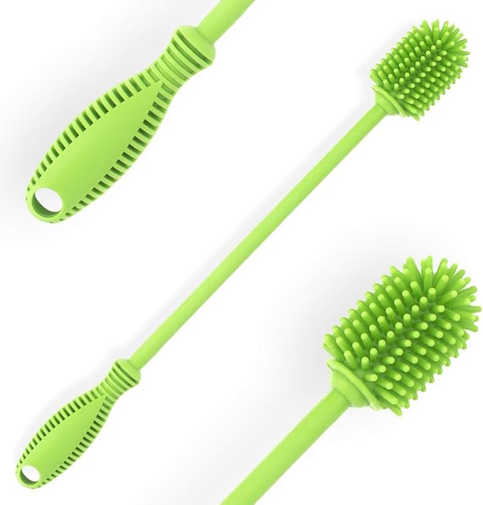 Silicone Bottle Cleaning Brush with Long Handle, 12.5" Water Bottle Cleaner for Baby Bottles, Hydro Flask, Sports Bottle, Vase, Glassware, Perfect for Smaller Diameter Bottle Openings (One Pack)