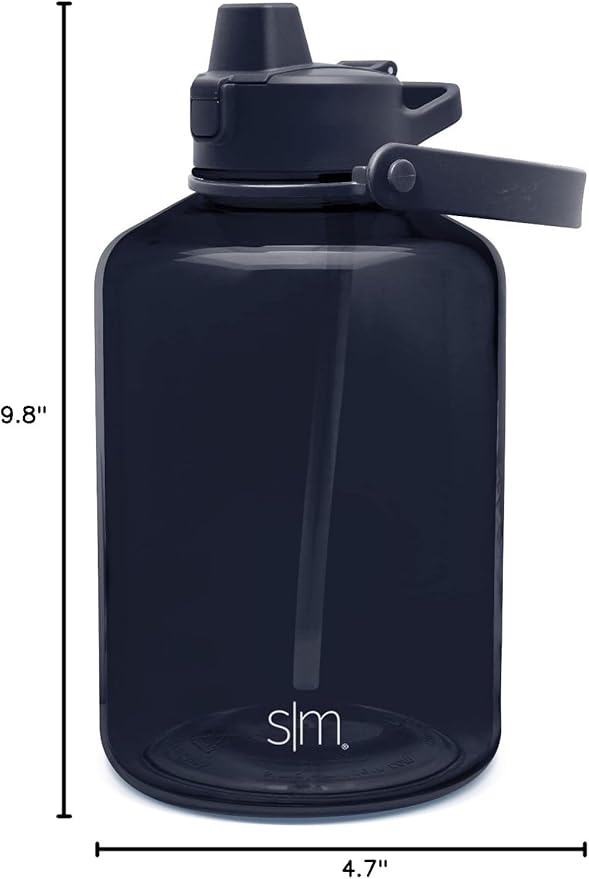 Simple Modern Half Gallon 64 oz Water Bottle with Push Button Silicone Straw Lid & Motivational Measurement Marker | Large Reusable Tritan Plastic Water Jug | Summit Collection | Deep Ocean