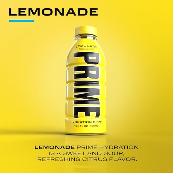 PRIME Hydration LEMONADE, Sports Drinks, Electrolyte Enhanced for Replenishing Fluids, 250mg BCAAs, B Vitamins, Antioxidants, Low Sugar, 16.9 Fl Oz, 12 Pack