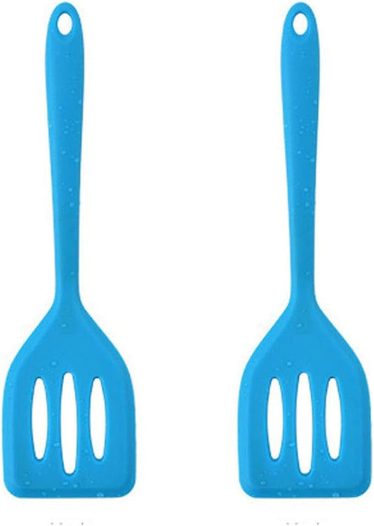 2Pack Small Silicone Turner High Heat Resistant Slotted Spatula for Fish, Eggs, Pancakes and More (12 IN, Blue)