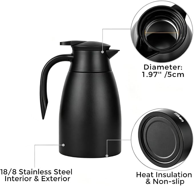 Tiken 68 Oz Thermal Coffee Carafe, Stainless Steel Insulated Vacuum Coffee - Image 4
