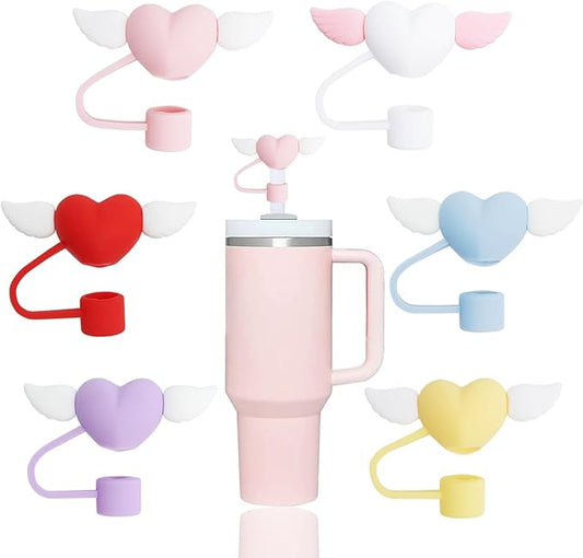 Love Wings Straw Covers Cap Toppers Compatible with Stanley 30&40 oz Tumbler Cups,Reusable Cute Silicone Straws Tips Lids Protectors for 0.4 in/10mm Stanleys Cup Accessories(6 Pcs)
