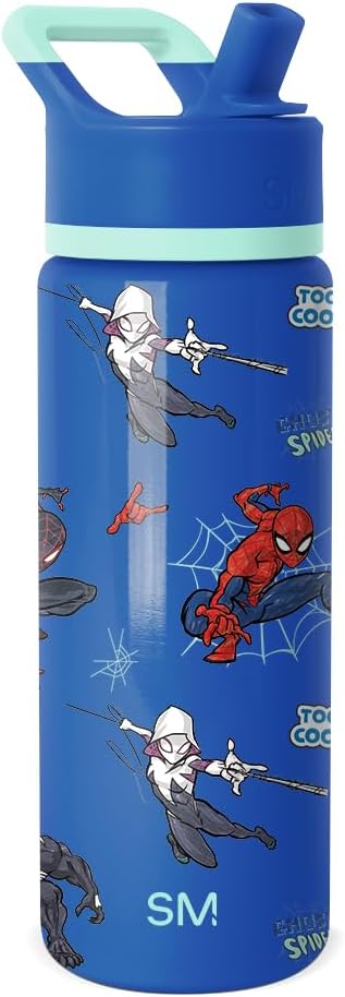Simple Modern Kids Summit Water Bottle with Straw Lid | Marvel 18oz Stainless Steel Cup Insulated Tumbler for Boys, Girls, School | Spiderman Mashup