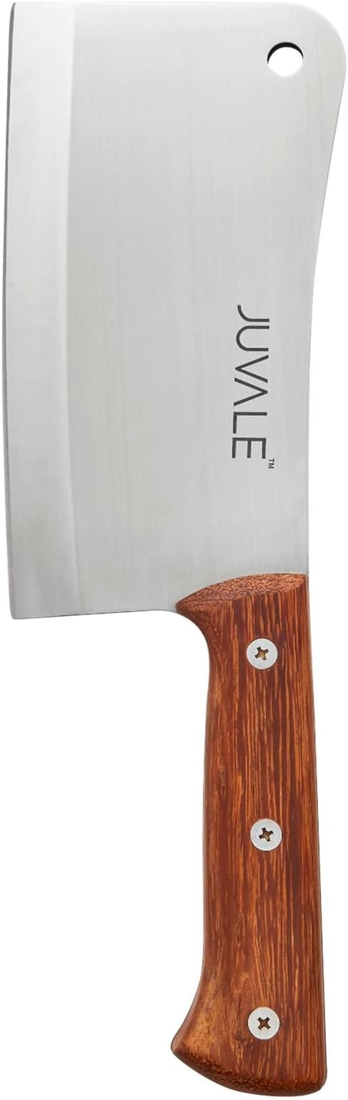 Juvale Meat Cleaver - 8-Inch Stainless Steel Blade, Wood Handle - Heavy-Duty Butcher Knife & Bone Cleaver for Beef Brisket, Meat Cutting & Chopping - Chopping Knife