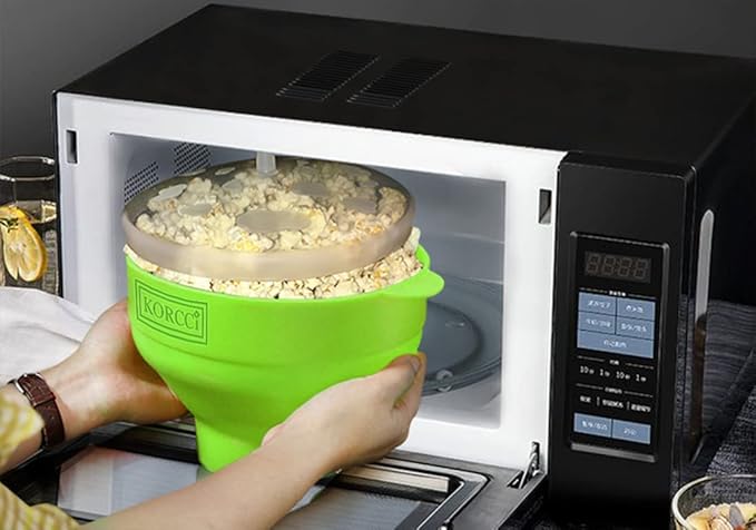 The Original Korcci Microwaveable Silicone Popcorn Popper, BPA Free Microwave Popcorn Popper, Collapsible Microwave Popcorn Maker Bowl, Dishwasher Safe - Green