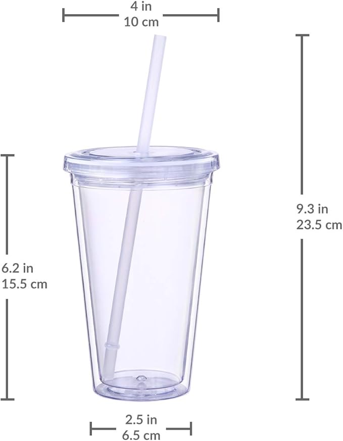 Cupture Classic 12 Insulated Double Wall Tumbler Cup with Lid, Reusable Straw & Hello Name Tags - 16 oz, Bulk Pack (Clear)