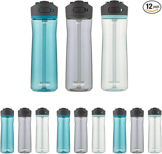 Contigo Ashland 2.0 Water Bottle with AUTOSPOUT Lid | Tritan Water Bottle 24oz. Juniper & Sake & Bubble Tea (Pack of 12)