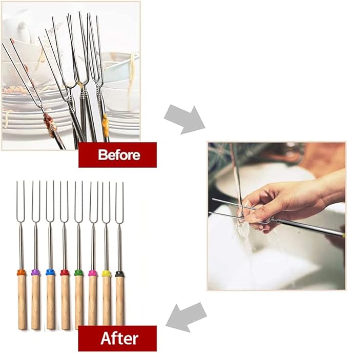 Marshmallow Roasting Sticks 8Pcs Extendable 32inch Long Metal Barbecue Skewers For Grilling Set,Telescoping Smores BBQ Forks, Fire Pit Sticks for Hot Dogs,Camping,Bonfire