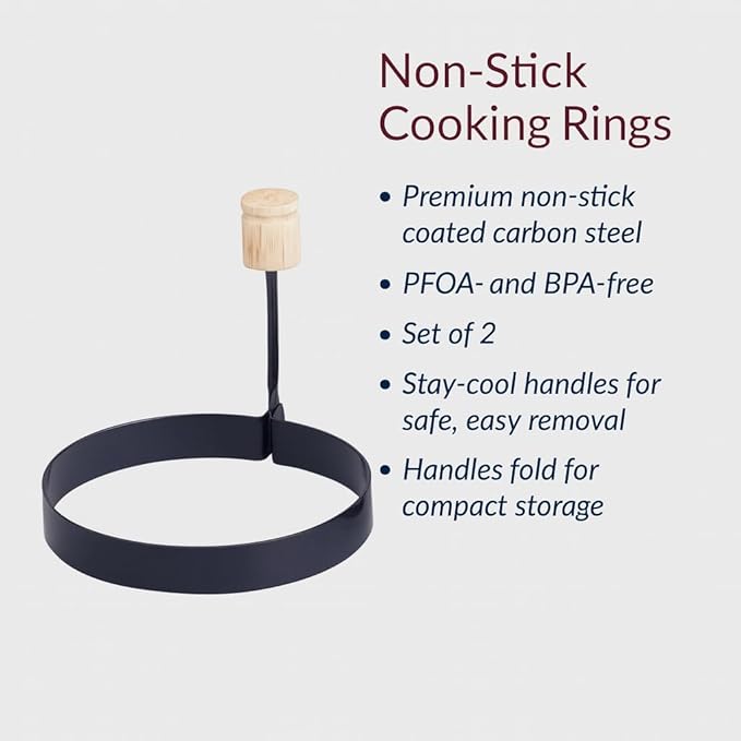 HIC Kitchen Non-Stick Fried and Poached Egg and Pancake Cooking Rings, Round Shaped, PFOA and BPA Free, Set of 2