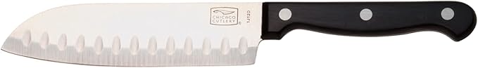Chicago Cutlery Essentials 5-Inch Partoku Knife for Slicing and Chopping Vegetables, Stainless Steel Plain Blade for Slicing and Chopping Vegetables, Black Polymer Handle Kitchen Knife