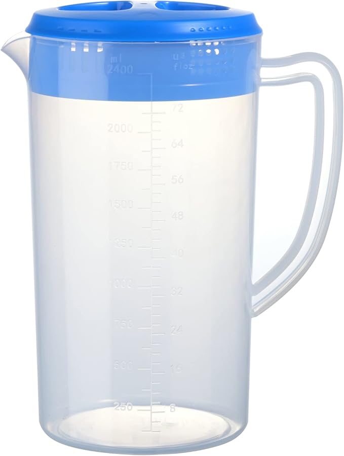 2.5 Litre Plastic Pitcher with Lid (DONOT FIT MR Coffee ICE TEA MAKER!) BPA-FREE Eco-Friendly Carafes Mix Drinks Water Jug for Hot/Cold Lemonade Juice Kettle (Navy, 81oz)