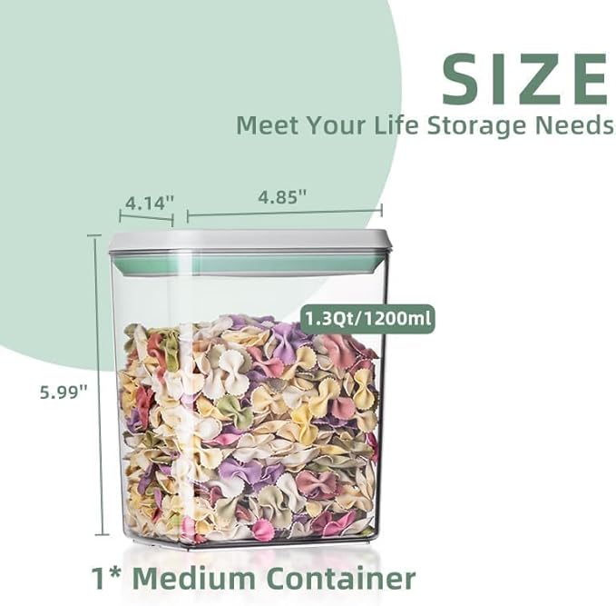 Airtight Food Storage Containers with Lids Pop Up Containers Pasta Organizer for Kitchen Pantry Cereal Snack Flour Sugar Coffee (3pc 1200ml / 1.26qt)