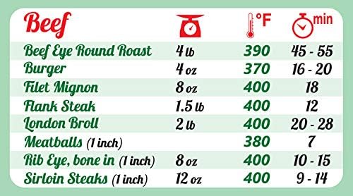 Must-Have Air Fryer Accessories Air Fryer Cooking Times All-in-One Magnet Accurate Instant Guide Big Text Easy to Read Healthy Handy Quick Cheat Sheet Chart 8”x11” Green Kitchen Gift Recipe Cookbooks