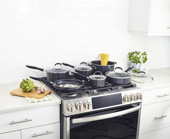 Cuisinart 11-Piece Nonstick Cookware Set, Black, 55-11BK & 12-Inch Skillet, Nonstick-Hard-Anodized with Glass Cover, 622-30G