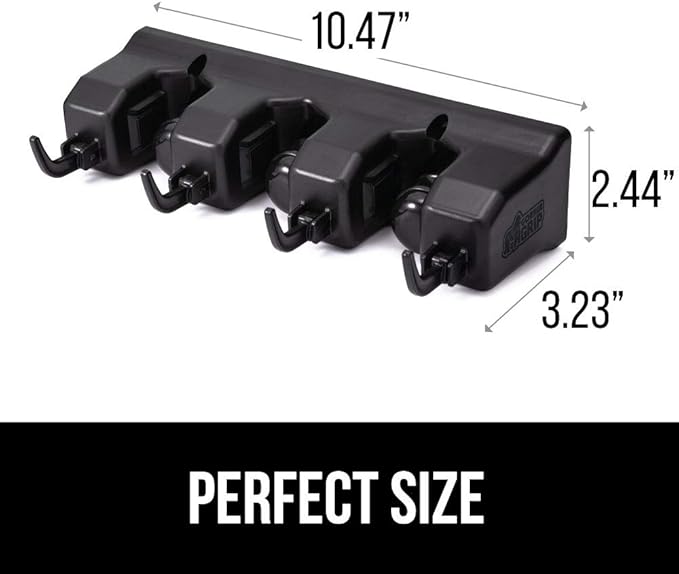 GORILLA GRIP Wall Mount Hook Fixture, Also Includes Slots to Hold Mop, Broom, Tools, Easy Install, Organize Cleaners, Tools, Home, Kitchen, Garage, 4 Hooks 3 Slots, Black