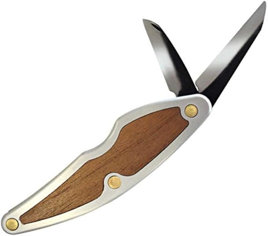 FLEXCUT Whittlin' Jack (JKN88) 2-Blade Pocket Carving Knife, High-Carbon Steel (1.5″ Detail + 2″ Roughing), Aluminum & Wood Handle, 3 oz, 4.25″ Closed, Made in USA