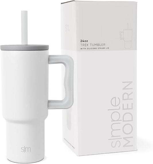 Simple Modern Kids 24 oz Tumbler with Handle and Silicone Straw Lid Spill Proof and Leak Resistant Stainless Steel Bottle Gift for Kids Boys Girls Trek Collection Cool Gray Mix (Pack of 12)