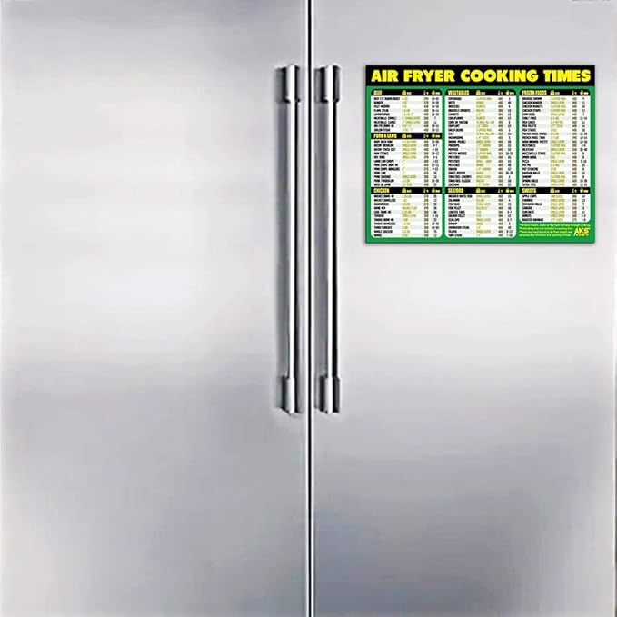Air Fryer Cooking Times Magnetic Cheat Sheet - Extra Large Easy to Read 11” x 8.5” Airfryer Kitchen Accessory - Quick Reference Guide Magnet for Over 90 Popular Airfry Foods - Cook Healthy Meals Fast