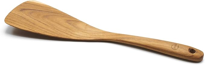 FAAY 11.5” Left-Hand Compact Wooden Spatula – Angled Teak Turner for Left-Handed Cooking, Flat Wide Blade for Stir-Fry, Flipping & Scraping, Handcrafted Thai Teak, Safe for Nonstick Cookware