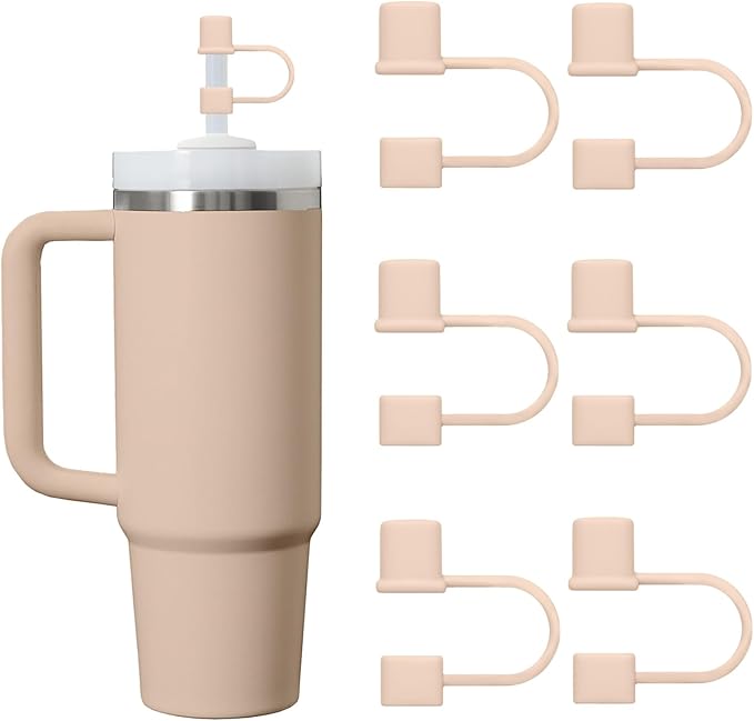 6PCS Silicone Straw Covers Cap Compatible with Stanley Cup 30-40 oz Tumbler with Handle 10mm Straw Toppers Reusable Cover for Stanley Cup Accessories（Fleshy-Pink）