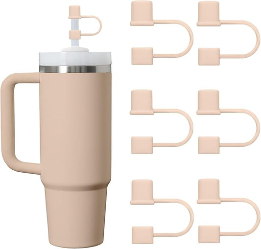 6PCS Silicone Straw Covers Cap Compatible with Stanley Cup 30-40 oz Tumbler with Handle 10mm Straw Toppers Reusable Cover for Stanley Cup Accessories（Fleshy-Pink）
