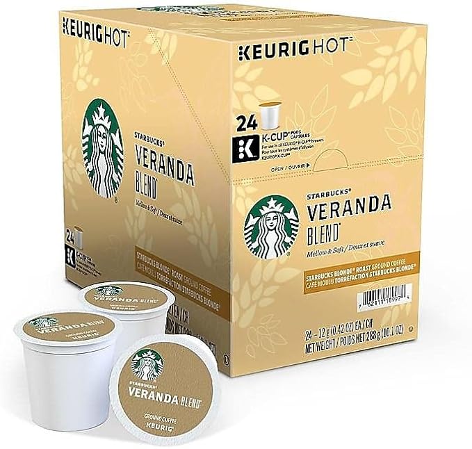 Starbucks K-Cup Coffee Pods, Starbucks Blonde Roast Coffee, Veranda Blend For Keurig Brewers, 100% Arabica, 1 Box (24 Pods)