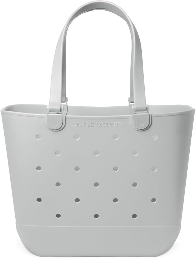 Simple Modern Extra-Large Beach Bag | Waterproof Getaway Rubber Tote with Zipper Pocket for Travel, Pool, Boat, Groceries, Sports | Ice Gray