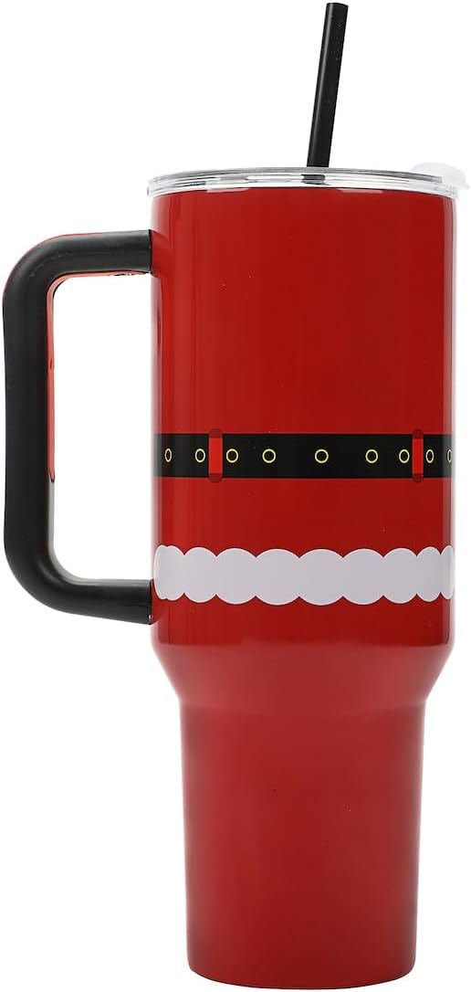 Bioworld Santa Suit Vacuum Insulated 40 Oz. Stainless Steel Tumbler with Reusable Straw & Leak-Proof Lid, Easy Carry Handle for Travel or Home