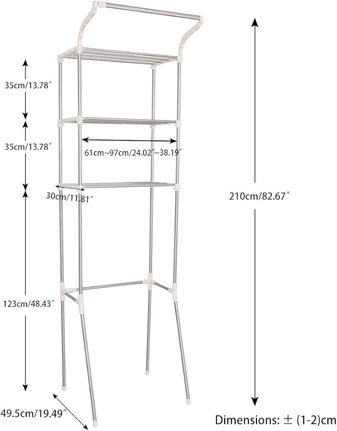 BAOYOUNI Adjustable Laundry Shelf Over Toilet Washing Machine Storage Rack Above Washer Dryer Standing Bathroom Organizer 3-Tier Space Saving Shelving Units, Ivory