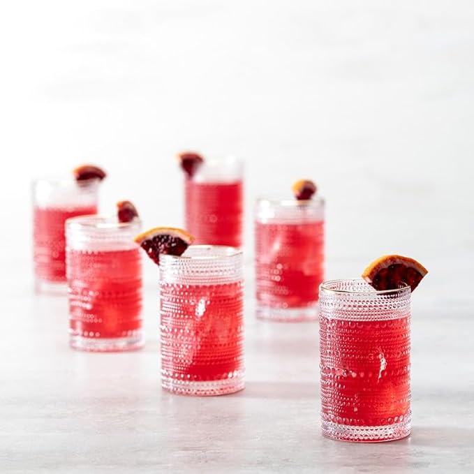 Fortessa Jupiter Beaded Hobnail Glass, 13 Ounce Iced Beverage (Set of 6), Gold Rim Clear