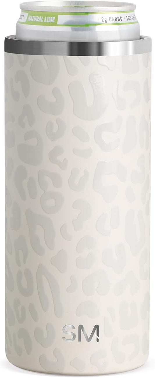 Simple Modern Skinny Can Cooler | Slim Insulated Stainless Steel Drink Sleeve Holder | Insulate Seltzer, Soda, Beer, Energy Drinks | Gift for Women Her | Ranger Collection | Slim 12oz | Cream Leopard