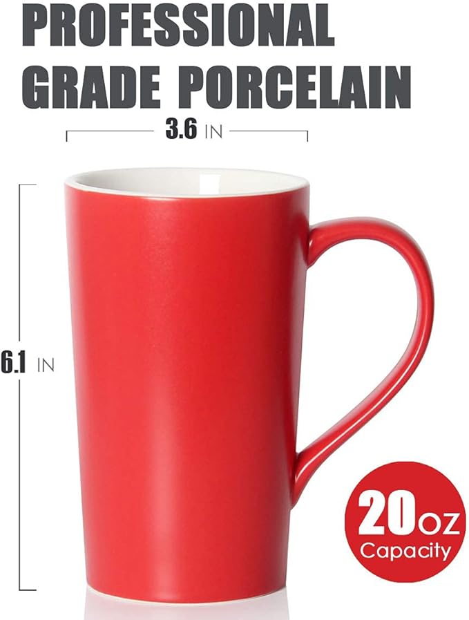 Smilatte 20 oz Large Coffee Mugs, M007 Plain Tall Ceramic Cup with Handle for Dad Men, Set of 2, Christmas Red