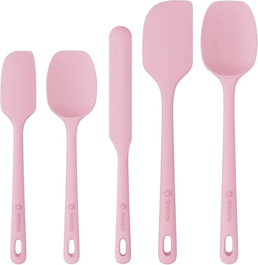 5 Pieces Silicone Spatula Set, Food Grade Rubber Spatula, Upgrade Strong Handle with Ergonomic Grip, Heat Resistant Up to 600°F for Nonstick Cookware, Cooking Candy Series