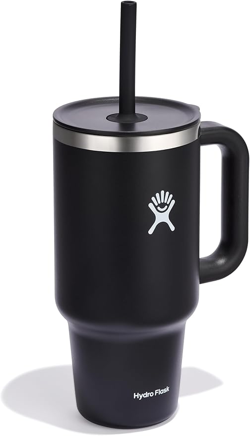 Hydro Flask Travel Tumbler with Handle, Lid and Straw - Insulated Stainless Steel in 32 Oz Black