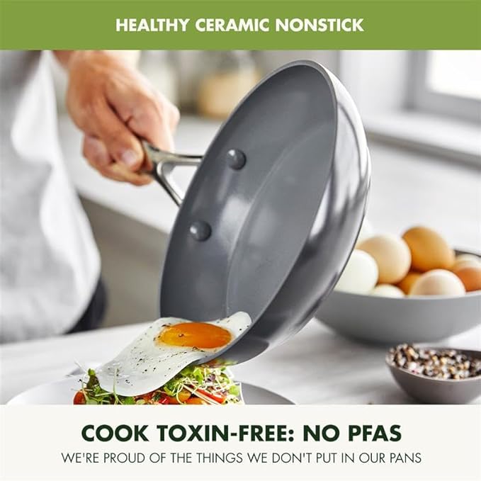 GreenPan Valencia Pro Hard Anodized Healthy Ceramic Nonstick 10" and 12" Frying Pan Skillet Set, PFAS-Free, Induction, Dishwasher Safe, Oven Safe, Gray