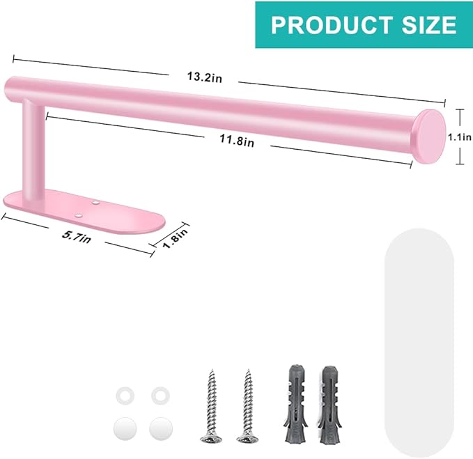 MGahyi Paper Towel Holder Wall Mount, Self Adhesive Or Drilling Under Cabinet Kitchen, 13.2 inch Stainless Steel Paper Towel Roll Rack, Towel Roll Hanger for Bathroom (Rectangle-Pink, Rectangle)