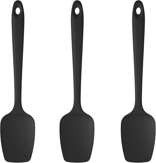 U-Taste Silicone Spoon Spatula Set, 600ºF High Heat Resistant Food Grade Flexible Rubber Scraper, Cooking Mixing Baking Kitchen Utensils Set of 3 (Black)