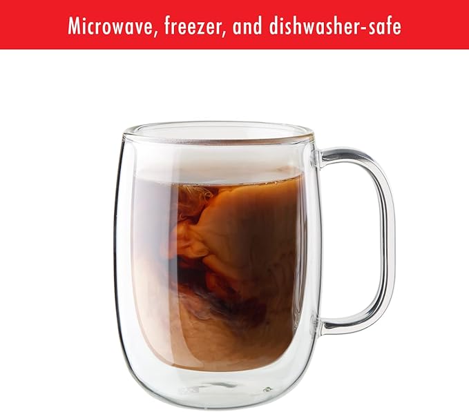 ZWILLING Sorrento Plus 4-pc Double Wall Glass Coffee Mugs, Insulated Coffee Mug, Clear