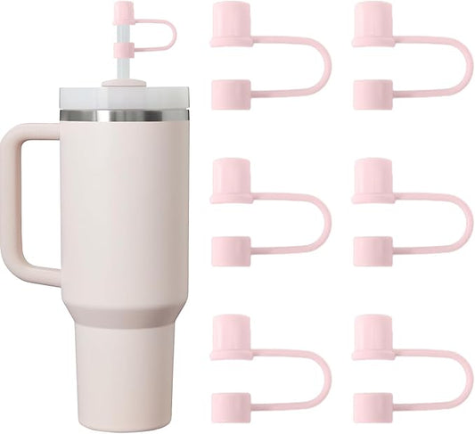 6PCS Silicone Straw Covers Cap Compatible with Stanley Cup 30-40 oz Tumbler with Handle 10mm Straw Toppers Reusable Straw Cover for Stanley Cup Accessories （Light Pink）