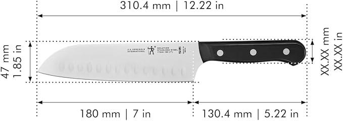 HENCKELS Solution Razor-Sharp Hollow Edge Santoku Knife 7 inch, German Engineered Informed by 100+ Years of Mastery, Black/Stainless Steel