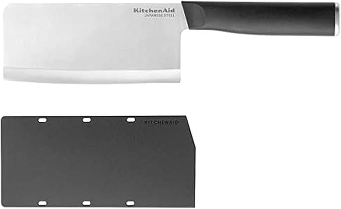 KitchenAid Classic Cleaver Knife with Custom Fit Blade Cover, 6 inch, Sharp Kitchen Knife, High Carbon Japanese Stainless Steel Blade, Meat Cleaver, Black