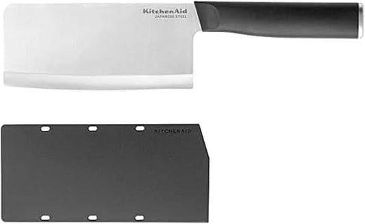 KitchenAid Classic Cleaver Knife with Custom Fit Blade Cover, 6 inch, Sharp Kitchen Knife, High Carbon Japanese Stainless Steel Blade, Meat Cleaver, Black