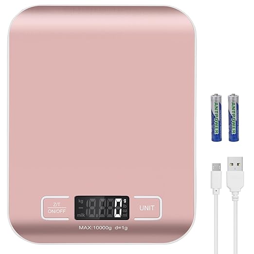 Digital Shipping Scale,Stainless Steel Panel, Accurate 10kg/1g Portable Postal Scale for Packages, Small Business,Kitchen, Food, Handmade, Liquids, and Boutique (Rose Gold)
