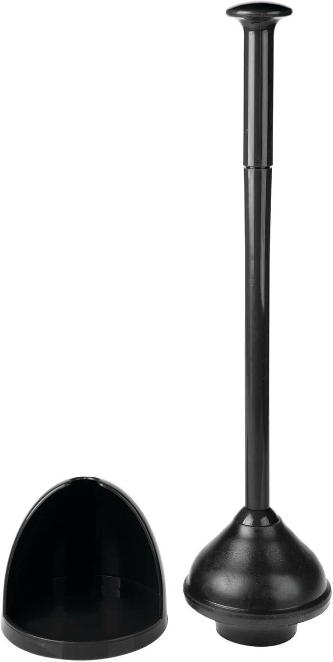 mDesign Plastic Freestanding Hideaway Toilet Bowl Plunger with Holder Set - Plunger for Bathroom Storage and Cleaning Organization - Heavy Duty, Space Saving - Aura Collection - Black